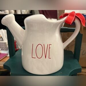 White Ceramic Teapot with Red LOVE Design